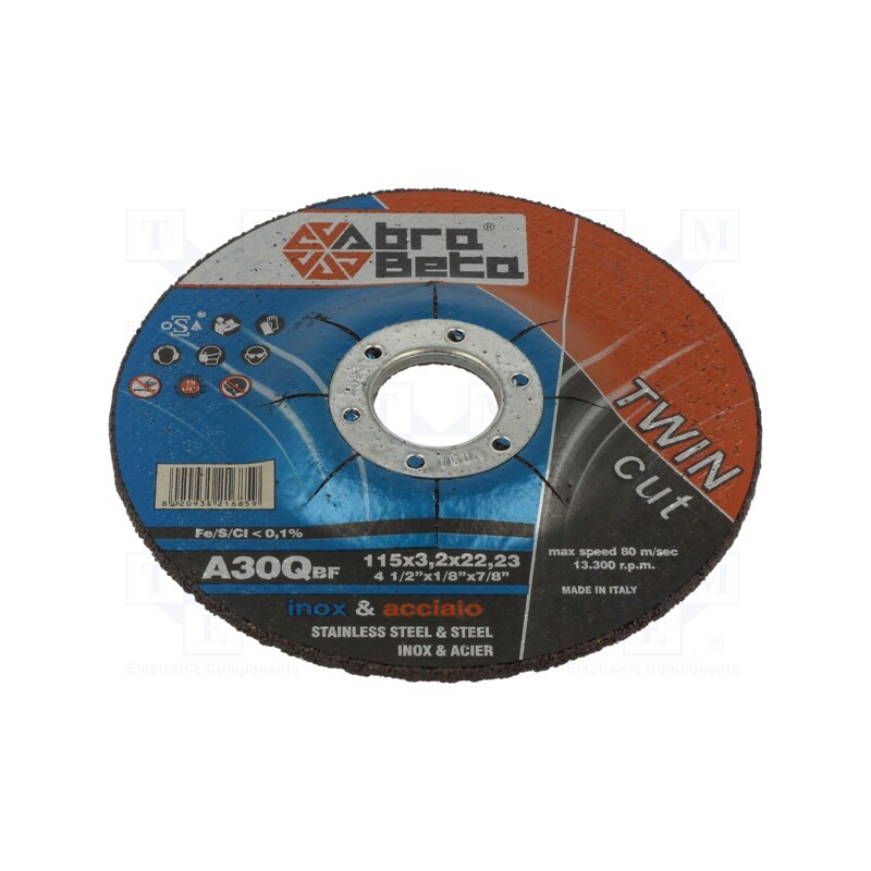 1 pcs x ABRA BETA - 370115 - Cutting wheel, Ø: 115mm, Øhole: 22.23mm, Disc thick: 3.2mm