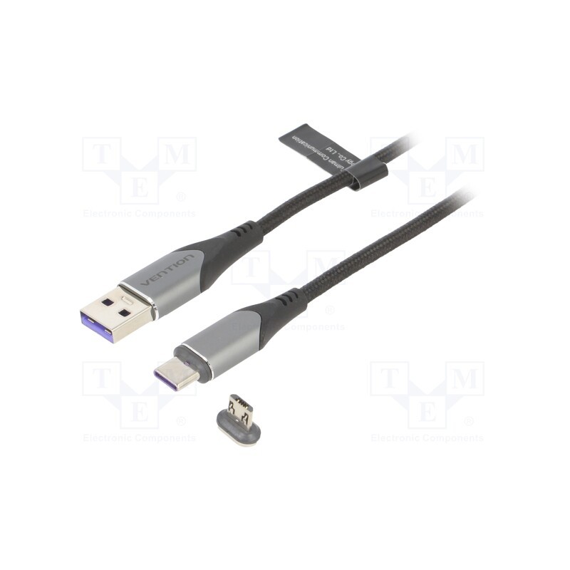 1 pcs x VENTION - CQNHG - Cable, magnetic,USB 2.0, 1.5m, black, Core: Cu,tinned, 480Mbps