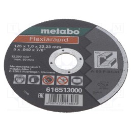 1 pcs x METABO - 616513000 - Cutting wheel, Ø: 125mm, Øhole: 22.23mm, Disc thick: 1mm, aluminium