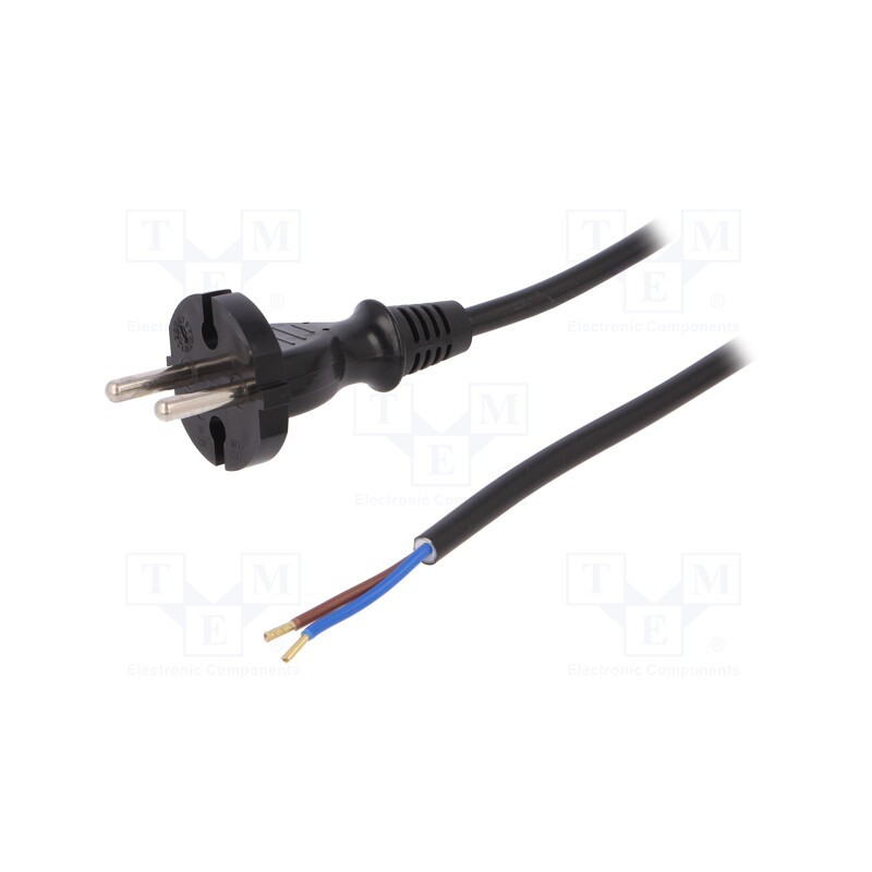 1 pcs x PLASTROL - W-98336 - Cable, 2x1mm2, CEE 7/17 (C) plug,wires, PVC, 1.5m, black, 16A, 250V