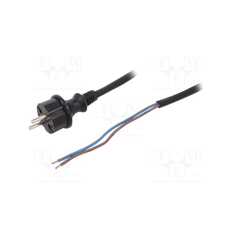 1 pcs x PLASTROL - W-97253 - Cable, 2x1.5mm2, CEE 7/17 (C) plug,wires, PVC, 1.5m, black, 16A