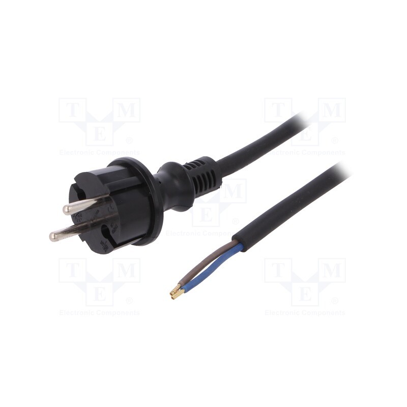1 pcs x PLASTROL - W-97200 - Cable, 2x1.5mm2, CEE 7/17 (C) plug,wires, rubber, 4.5m, black, 16A