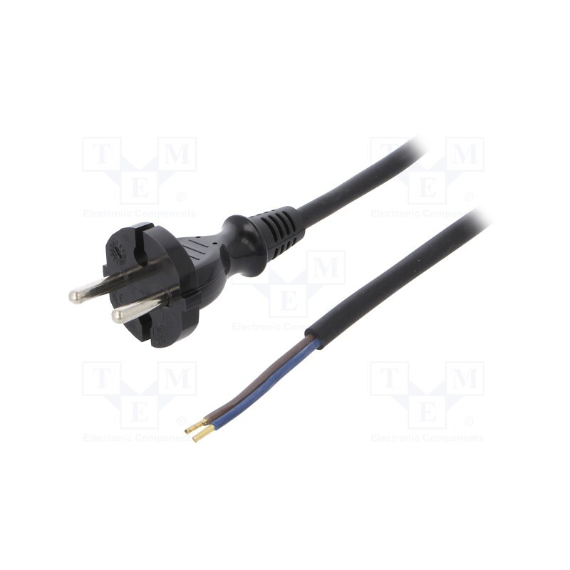 1 pcs x PLASTROL - W-97189 - Cable, 2x1mm2, CEE 7/17 (C) plug,wires, rubber, 4m, black, 16A