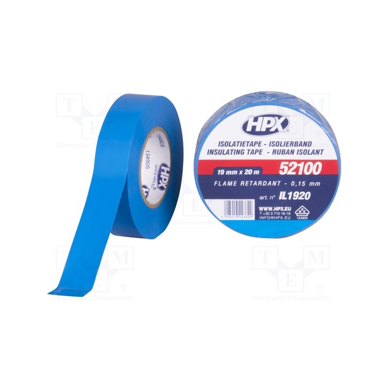 5 rol x HPX - IL1920 - Tape: electrical insulating, W: 19mm, L: 20m, Thk: 0.15mm, blue, 125%