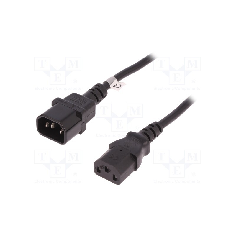 1 pcs x QOLTEC - 53899 - Cable, 3x1mm2, IEC C13 female,IEC C14 male, 5m, black, 10A, 250V