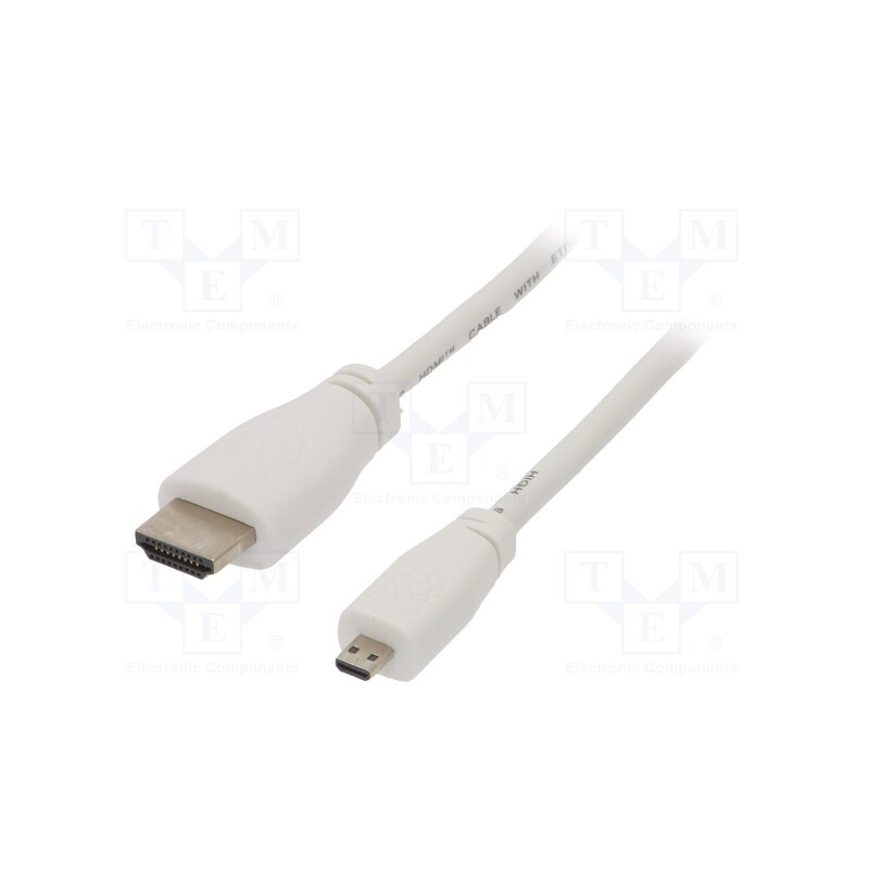 1 pcs x RASPBERRY PI - RPI-14662 - Cable, HDMI 2.0, HDMI plug,micro HDMI plug, 1m, white