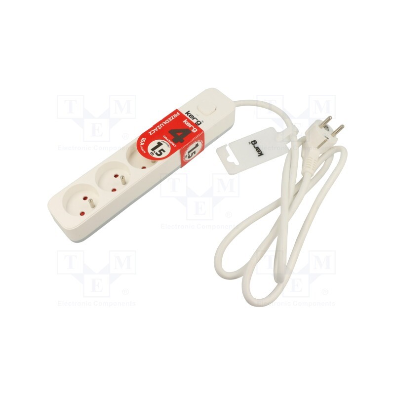1 pcs x KERG - M02395 - Extension lead, 3x1.5mm2, Sockets: 4, PVC, white, 1.5m, 16A
