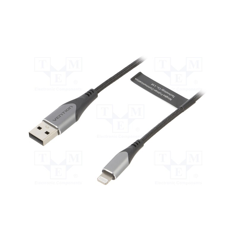 1 pcs x VENTION - LABHH - Cable, USB 2.0, Apple Lightning plug,USB A plug, 2m, black, 2.4A