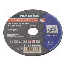 1 pcs x METABO - 616189000 - Cutting wheel, Ø: 125mm, Øhole: 22.23mm, Disc thick: 1mm, steel