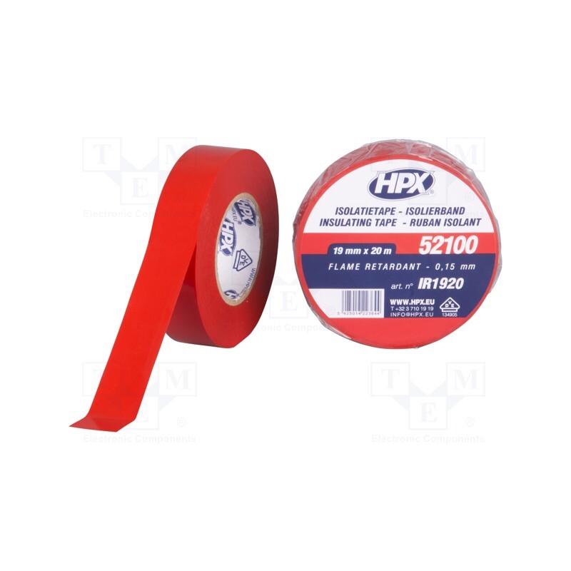 5 rol x HPX - IR1920 - Tape: electrical insulating, W: 19mm, L: 20m, Thk: 0.15mm, red, 125%