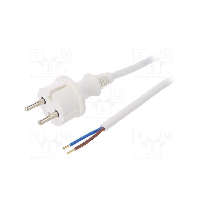 1 pcs x PLASTROL - W-98361 - Cable, 2x1.5mm2, CEE 7/17 (C) plug,wires, PVC, 2m, white, 16A, 250V