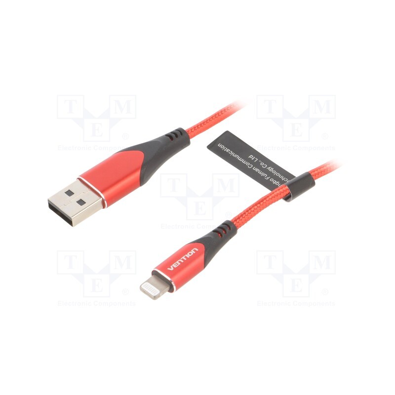 1 pcs x VENTION - LABRG - Cable, USB 2.0, Apple Lightning plug,USB A plug, 1.5m, red, 2.4A