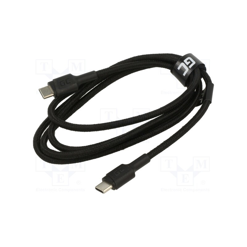 1 pcs x GREEN CELL - KABGC30 - Cable, USB 2.0, USB C plug,both sides, 1.2m, black, 480Mbps, 60W