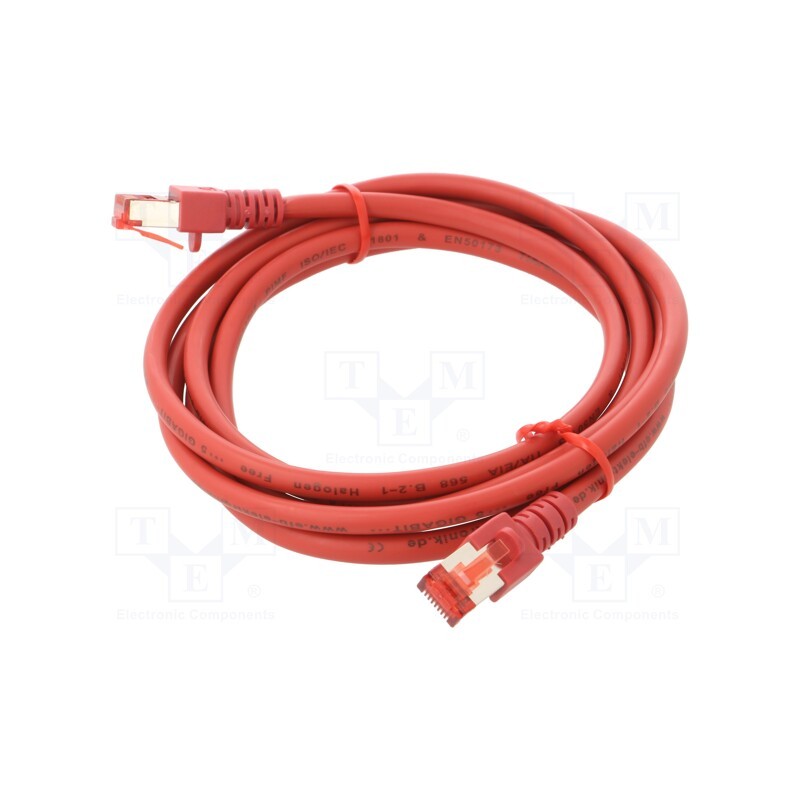 1 pcs x HELUKABEL - 802993 - Patch cord, S/FTP, 6, stranded, Cu, LSZH, red, 2m, 27AWG