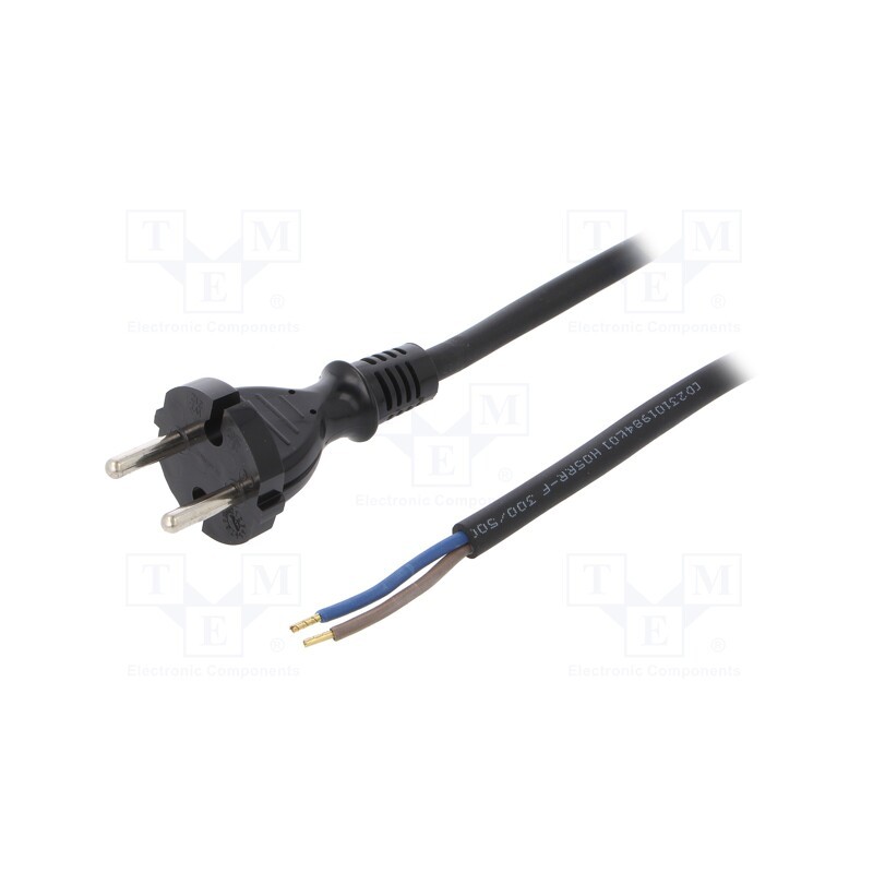 1 pcs x PLASTROL - W-97193 - Cable, 2x1.5mm2, CEE 7/17 (C) plug,wires, rubber, 3m, black, 16A