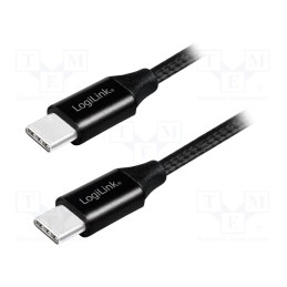 1 pcs x LOGILINK - CU0153 - Cable, USB 2.0, USB C plug,both sides, 0.3m, black, PVC, textile