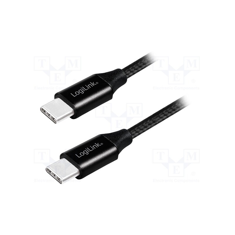 1 pcs x LOGILINK - CU0153 - Cable, USB 2.0, USB C plug,both sides, 0.3m, black, PVC, textile
