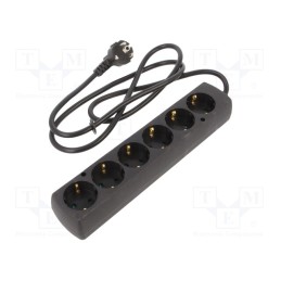 1 pcs x PLASTROL - T-97493 - Extension lead, 3x1.5mm2, Schuko, Sockets: 6, black, 1.5m, 16A