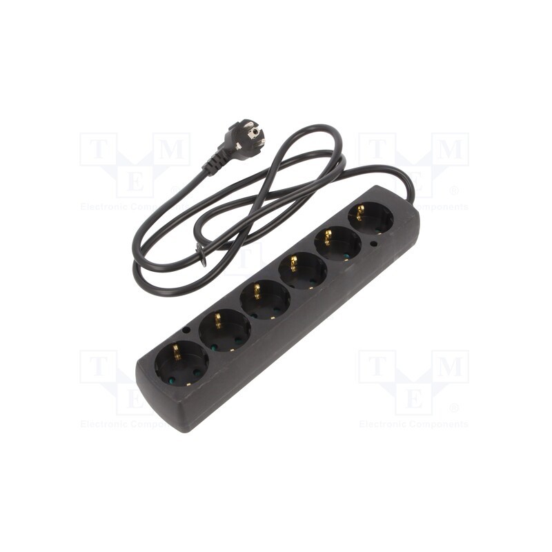 1 pcs x PLASTROL - T-97493 - Extension lead, 3x1.5mm2, Schuko, Sockets: 6, black, 1.5m, 16A