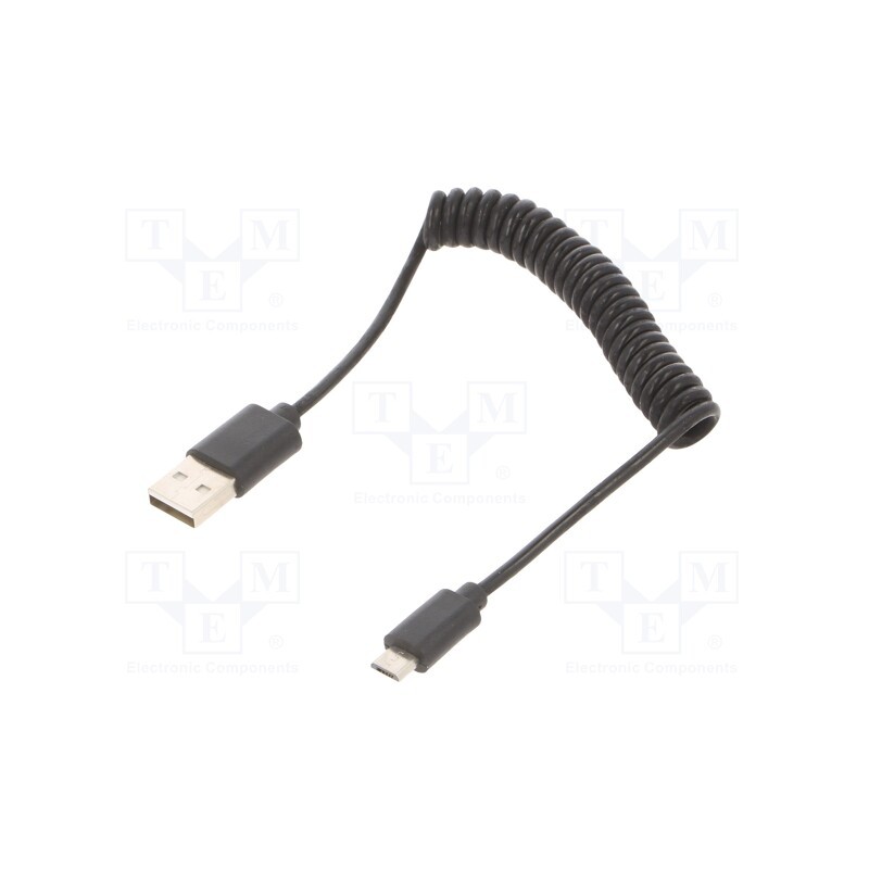 1 pcs x GEMBIRD - CC-MUSB2C-AMBM-0.6M - Cable, coiled,USB 2.0, USB A plug,USB B micro plug, gold-plated