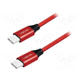 1 pcs x LOGILINK - CU0156 - Cable, USB 2.0, USB C plug,both sides, 1m, red, PVC, textile