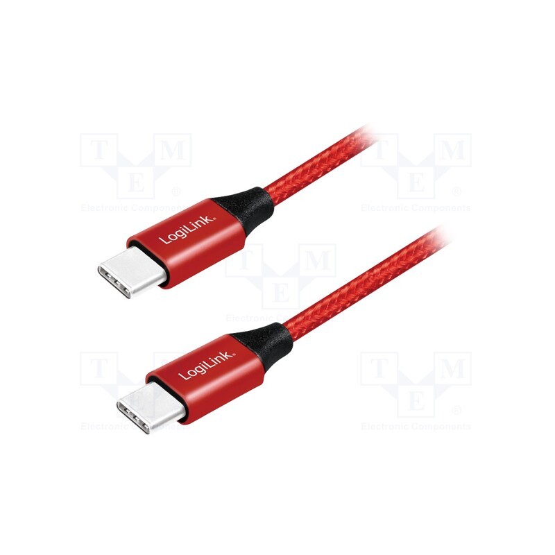 1 pcs x LOGILINK - CU0156 - Cable, USB 2.0, USB C plug,both sides, 1m, red, PVC, textile