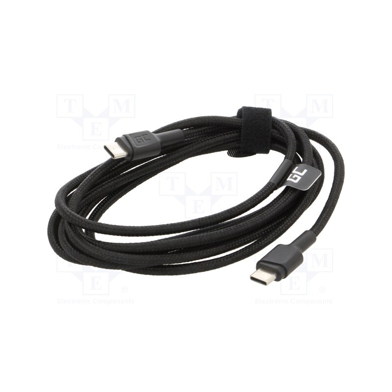 1 pcs x GREEN CELL - KABGC29 - Cable, USB 2.0, USB C plug,both sides, 2m, black, 480Mbps, textile
