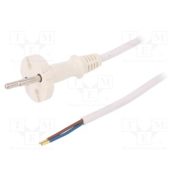 1 pcs x PLASTROL - W-98335 - Cable, 2x1mm2, CEE 7/17 (C) plug,wires, PVC, 1.5m, white, 16A, 250V