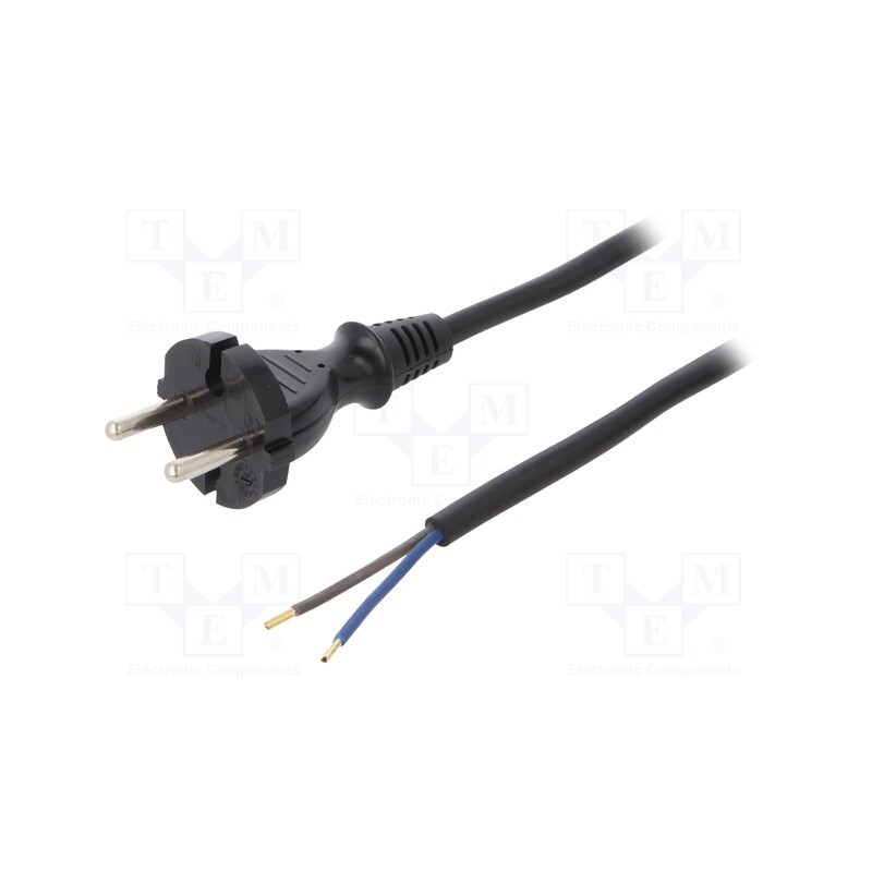 1 pcs x PLASTROL - W-97188 - Cable, 2x1mm2, CEE 7/17 (C) plug,wires, rubber, 3m, black, 16A
