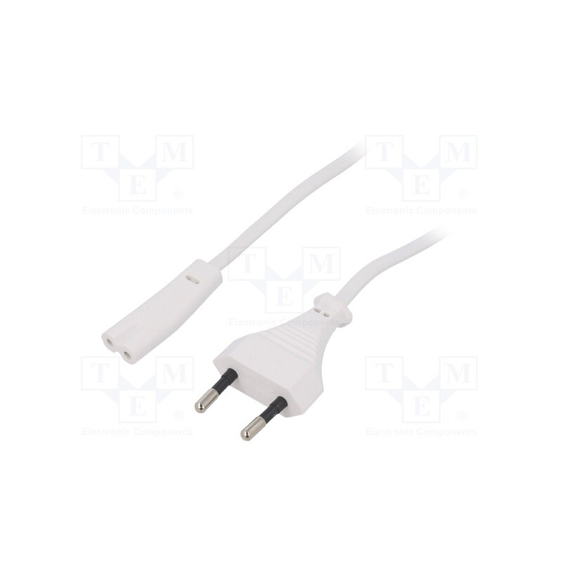 1 pcs x GEMBIRD - PC-184/2-W - Cable, 2x0.5mm2, CEE 7/16 (C) plug,IEC C7 female, PVC, 1.8m, 2.5A