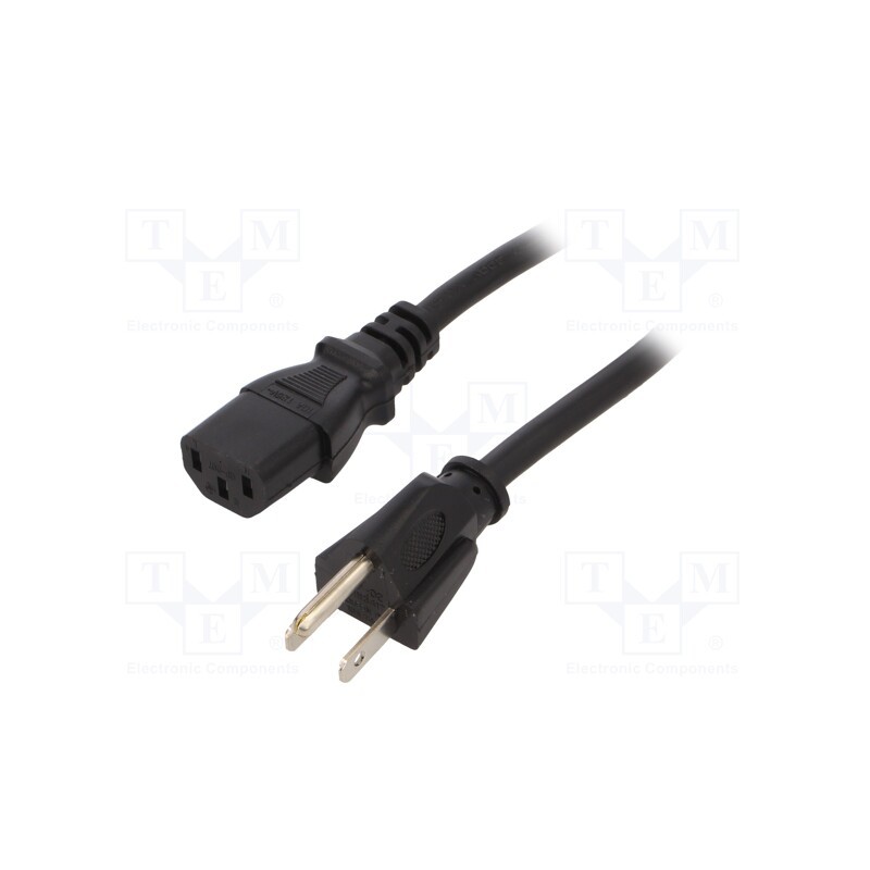 1 pcs x SCHURTER - 6009.1315 - Cable, 3x18AWG, IEC C13 female,NEMA 5-15 (B) plug, PVC, 2.5m