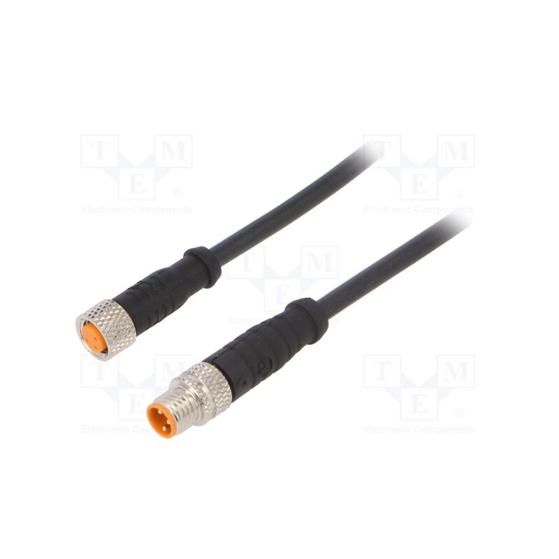 1 pcs x LUTRONIC - 0810 0800 03 300 0,6M - Connection lead, M8, PIN: 3, 0.6m, plug, 50VAC, 4A, -25÷80°C, PUR