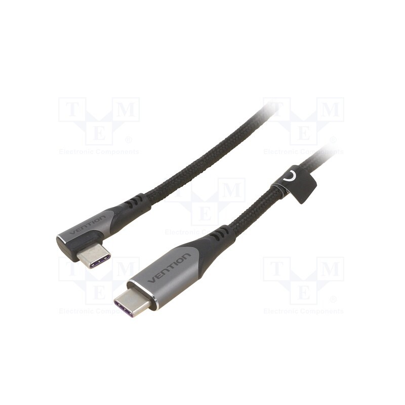 1 pcs x VENTION - TAKHH - Cable, USB 2.0, USB C plug,USB C angled plug, 2m, black, 480Mbps