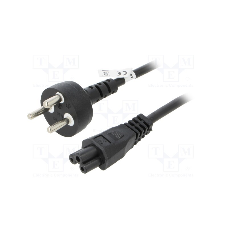 1 pcs x Goobay - 30857 - Cable, DE1-13P (K) plug,IEC C5 female, PVC, 2m, black, 10A, 250V