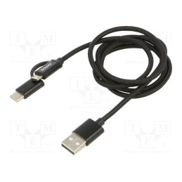 1 pcs x SAVIO - SAVKABELCL-128 - Cable, USB 2.0, USB A plug,USB B micro plug,USB C plug, 1m, 2.1A