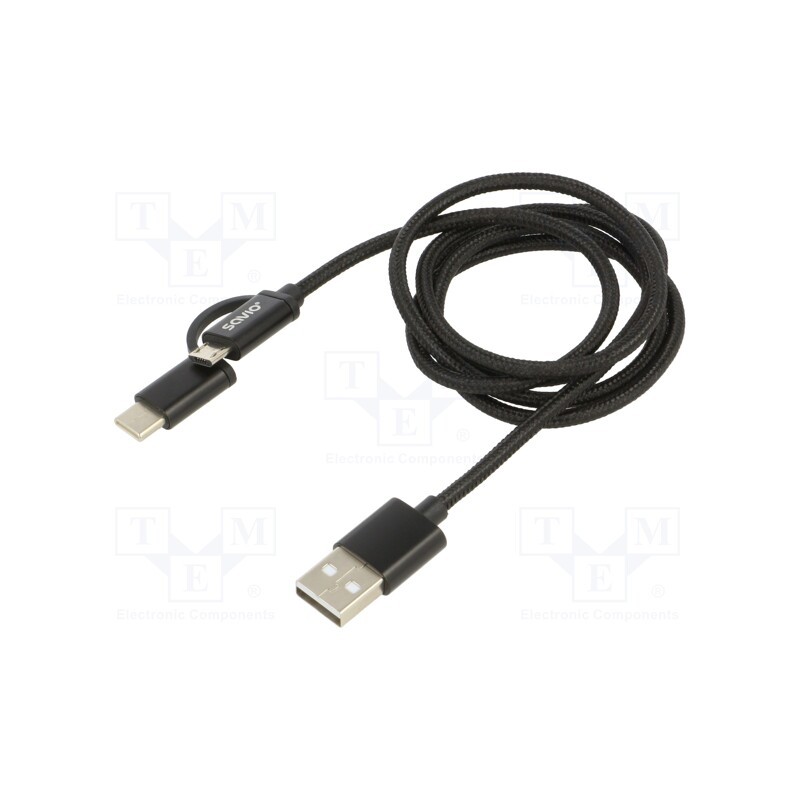 1 pcs x SAVIO - SAVKABELCL-128 - Cable, USB 2.0, USB A plug,USB B micro plug,USB C plug, 1m, 2.1A