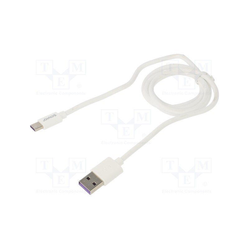 1 pcs x SAVIO - SAVKABELCL-126 - Cable, USB 2.0, USB A plug,USB C plug, 1m, white, 480Mbps, 5A