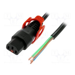 1 pcs x IEC LOCK - IEC-PC1632 - Cable, IEC C13 female,wires, PVC, 2m, with IEC LOCK+ locking