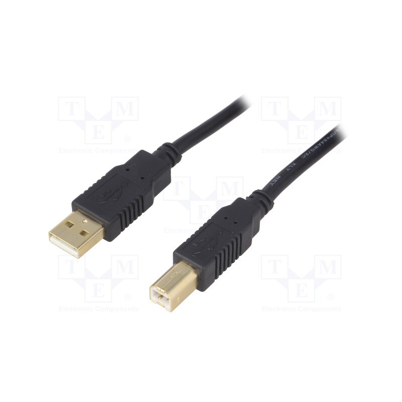 1 pcs x BQ CABLE - CAB-USBAB/5G-BK - Cable, USB 2.0, USB A plug,USB B plug, gold-plated, 5m, black