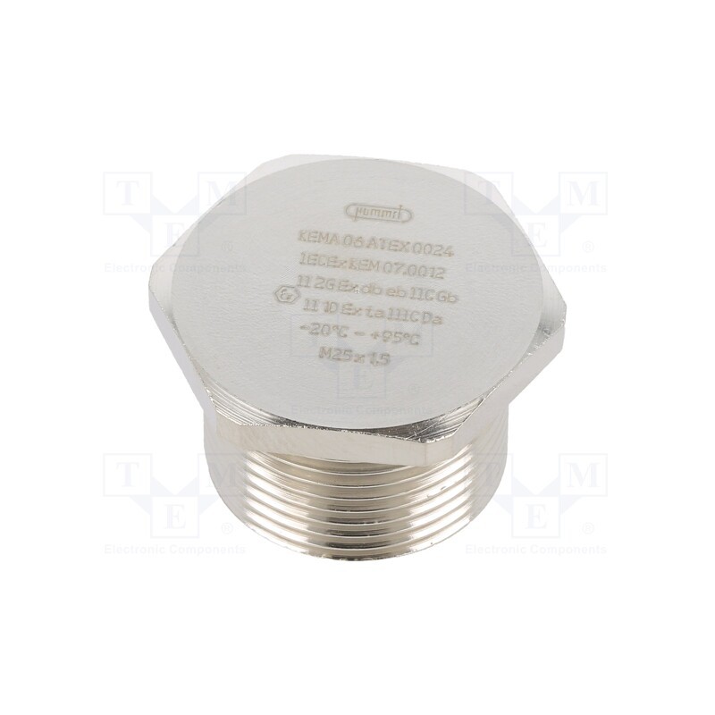 1 pcs x HUMMEL - 1.875.2500.50 - Stopper, M25, 1.5, IP68, brass, Plating: nickel, V-Ms-Ex-d, -20÷95°C