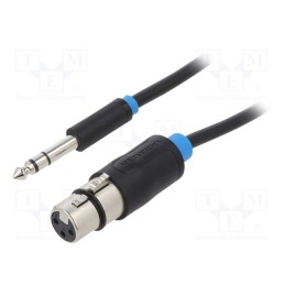 1 pcs x VENTION - BBEBN - Cable, Jack 6,3mm plug,XLR female 3pin, 15m, black, Øcable: 6mm