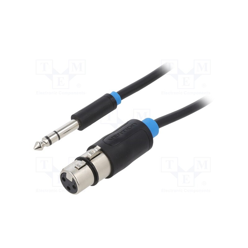 1 pcs x VENTION - BBEBN - Cable, Jack 6,3mm plug,XLR female 3pin, 15m, black, Øcable: 6mm