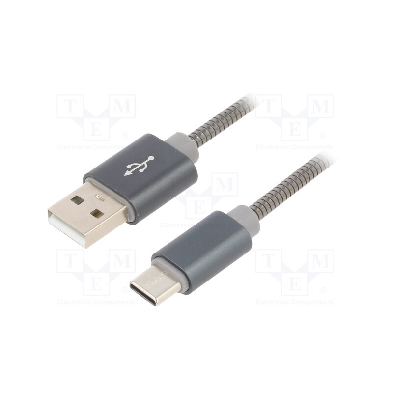 1 pcs x GEMBIRD - CC-USB2S-AMCM-2M-BG - Cable, USB 2.0, USB A plug,USB C plug, 2m, grey, 480Mbps, textile