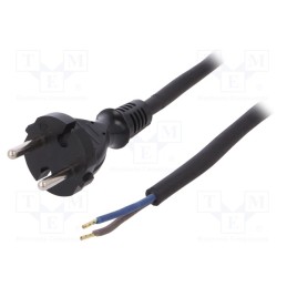 1 pcs x PLASTROL - W-97192 - Cable, 2x1.5mm2, CEE 7/17 (C) plug,wires, rubber, 2m, black, 16A