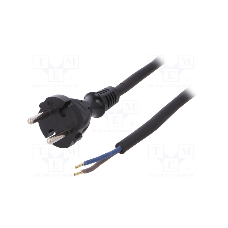 1 pcs x PLASTROL - W-97192 - Cable, 2x1.5mm2, CEE 7/17 (C) plug,wires, rubber, 2m, black, 16A
