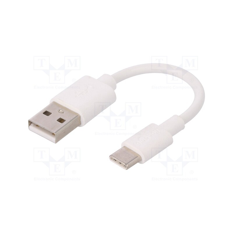1 pcs x Goobay - 38677 - Cable, USB 2.0, USB A plug,USB C plug, 0.1m, white, Core: Cu, PVC