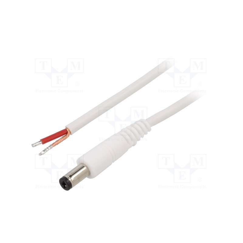 1 pcs x WEST POL - P21-TT-C100-150WH - Cable, 1x1mm2, wires,DC 5,5/2,1 plug, straight, white, 1.5m