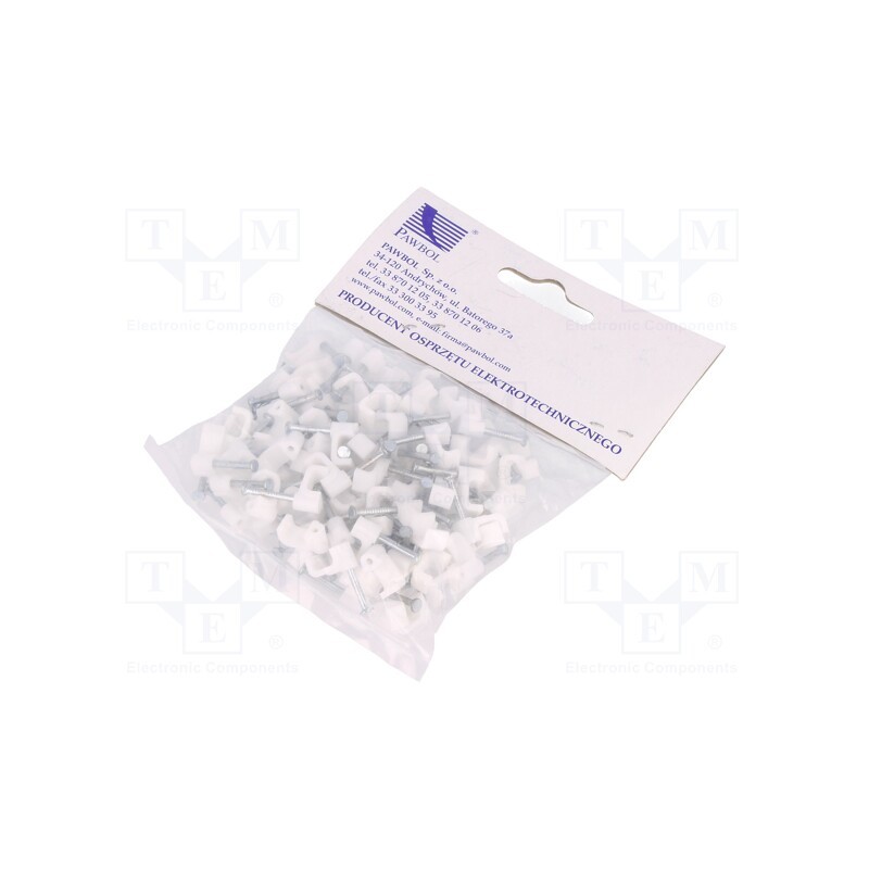 1 pcg x PAWBOL - H.7011A -100 -AS - Holder, white, for flat cable,YDYp 3x1, 100pcs, with a nail