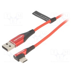 1 pcs x VENTION - COERH - Cable, USB 2.0, USB A plug,USB C angled plug, 2m, red, 480Mbps