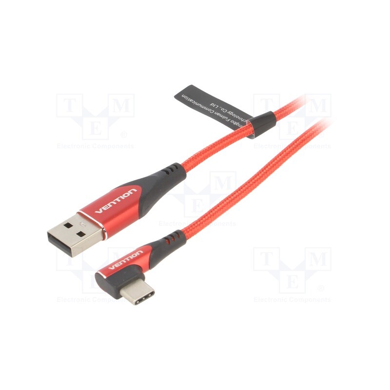 1 pcs x VENTION - COERH - Cable, USB 2.0, USB A plug,USB C angled plug, 2m, red, 480Mbps